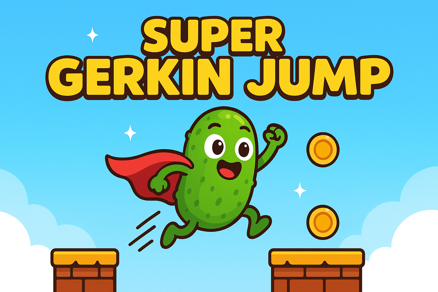 A pixelated pickle jumping in the sky